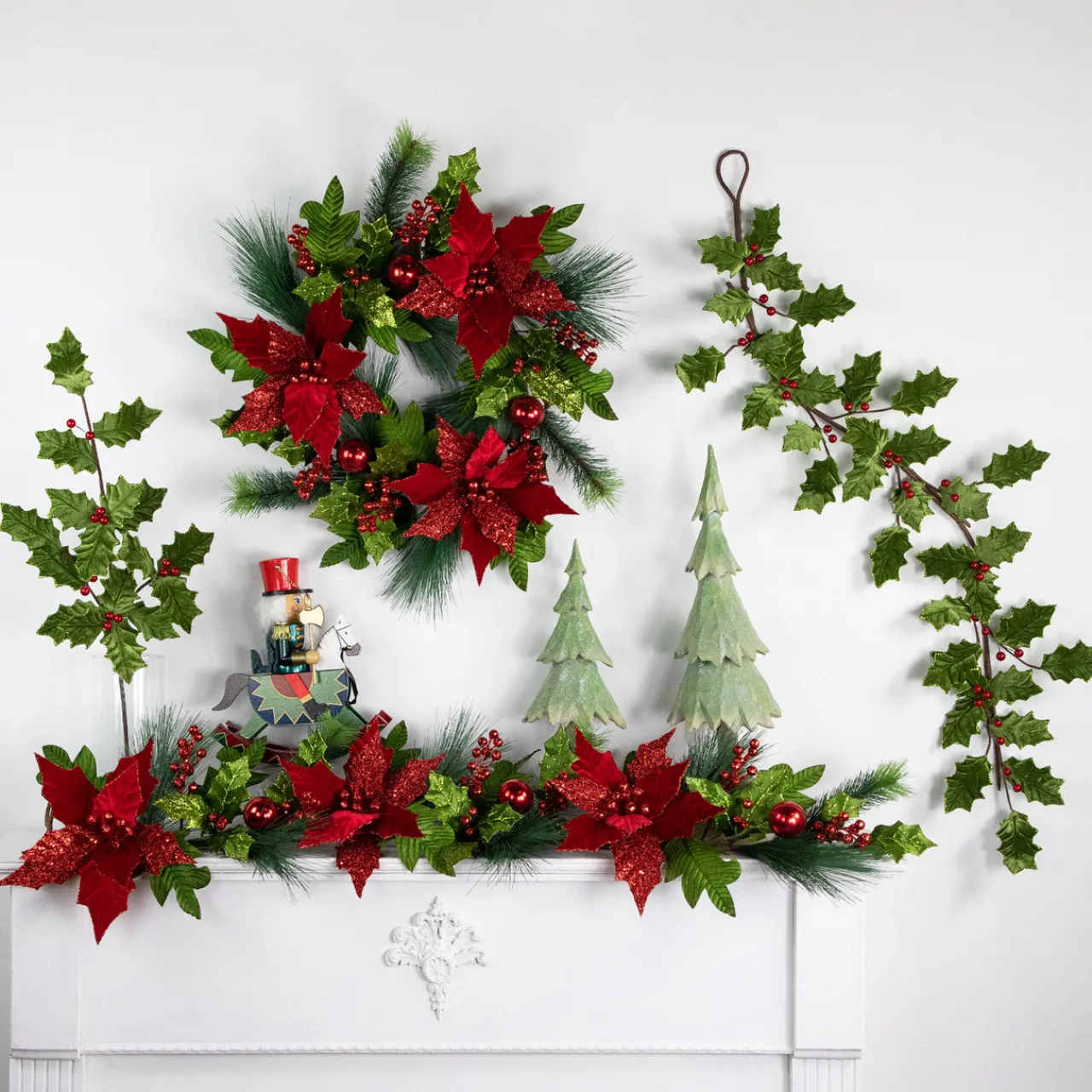 31" Glittered Holly with Berry Christmas Spray Sprays, Picks & Branches
