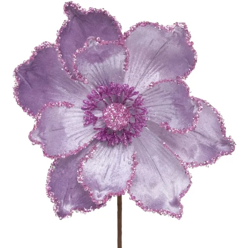 Online 24" Glittered Lavender Magnolia Christmas Stem Spray Sprays, Picks & Branches