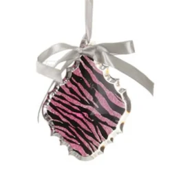 New 5.5" Glittered Magenta Pink Zebra Print Teardrop Prism Christmas Ornament Finials|Pendants
