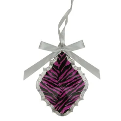 New 5.5" Glittered Magenta Pink Zebra Print Teardrop Prism Christmas Ornament Finials|Pendants