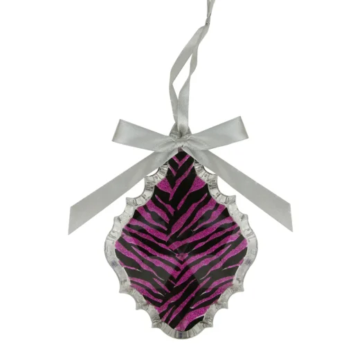 New 5.5" Glittered Magenta Pink Zebra Print Teardrop Prism Christmas Ornament Finials|Pendants