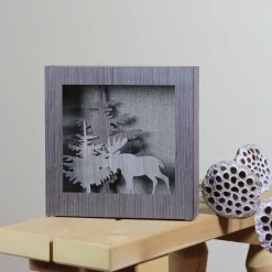 New 10" Glittered Moose Silhouette Box Framed Christmas Table Decoration Novelty