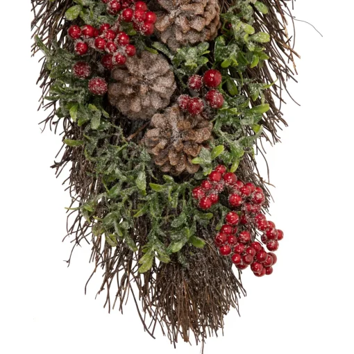 Best 28" Glittered Pine Cone and Berry Artificial Teardrop Christmas Swag - Unlit Unlit Swags