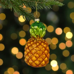 New 4.75" Glittered Pineapple Glass Christmas Hanging Ornament Food & Beverage