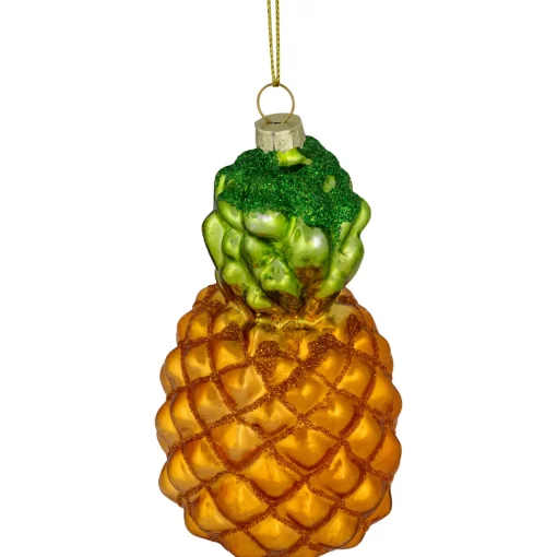 New 4.75" Glittered Pineapple Glass Christmas Hanging Ornament Food & Beverage