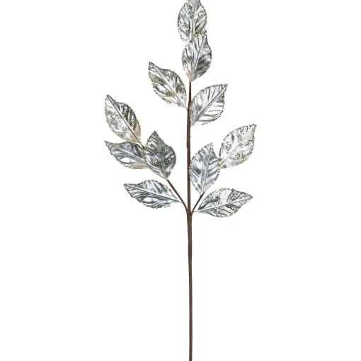 Online 25" Glittered Platinum Leaves Christmas Spray Sprays, Picks & Branches