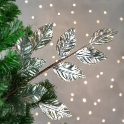 Online 25" Glittered Platinum Leaves Christmas Spray Sprays, Picks & Branches