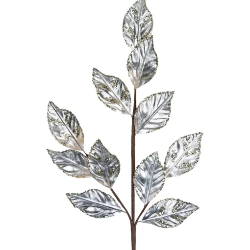 Online 25" Glittered Platinum Leaves Christmas Spray Sprays, Picks & Branches