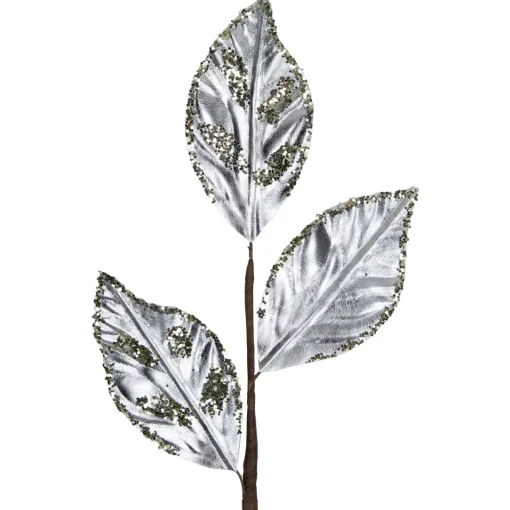 Online 25" Glittered Platinum Leaves Christmas Spray Sprays, Picks & Branches