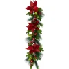 Clearance 48" Glittered Red Poinsettia and Long Pine Christmas Swag, Unlit Unlit Swags