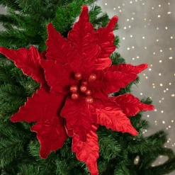 Best 24" Glittered Red Poinsettia Christmas Stem Spray Sprays, Picks & Branches