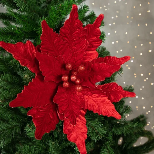 Best 24" Glittered Red Poinsettia Christmas Stem Spray Sprays, Picks & Branches