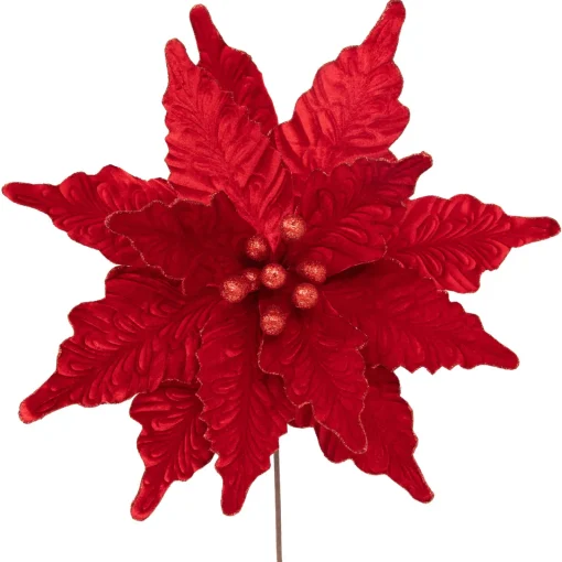 Best 24" Glittered Red Poinsettia Christmas Stem Spray Sprays, Picks & Branches