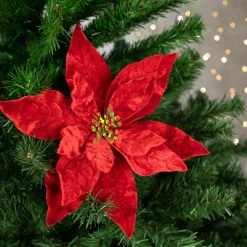 Online 18" Glittered Red Velvet Christmas Poinsettia Stem Spray Sprays, Picks & Branches