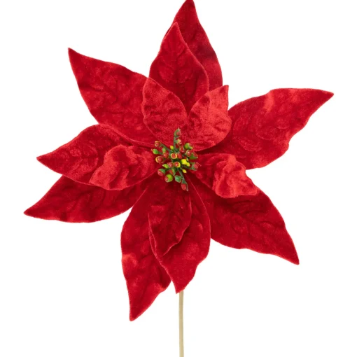 Online 18" Glittered Red Velvet Christmas Poinsettia Stem Spray Sprays, Picks & Branches