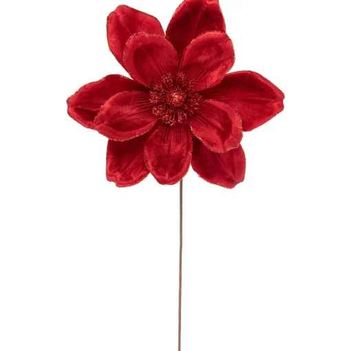 20" Glittered Red Velvet Magnolia Christmas Stem Spray Sprays, Picks & Branches