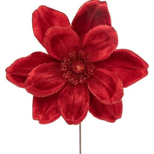20" Glittered Red Velvet Magnolia Christmas Stem Spray Sprays, Picks & Branches