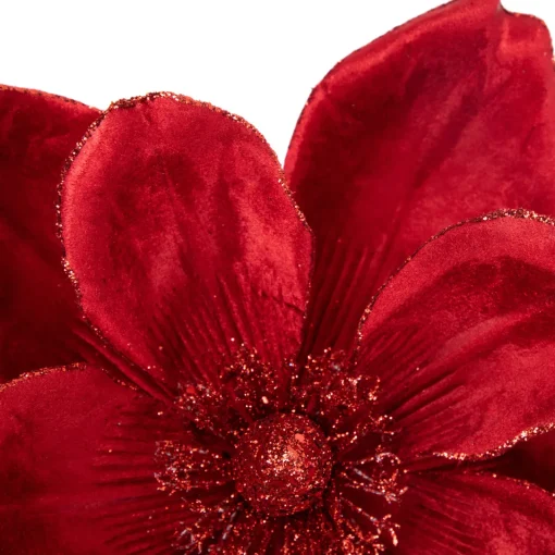 20" Glittered Red Velvet Magnolia Christmas Stem Spray Sprays, Picks & Branches