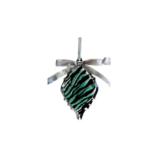 Online 5.75" Glittered Teal Zebra Print Diamond Prism Christmas Ornament Finials|Pendants