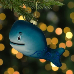 Outlet 4" Glittered Whale Glass Christmas Ornament Animals