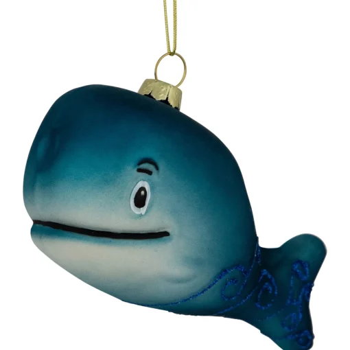 Outlet 4" Glittered Whale Glass Christmas Ornament Animals