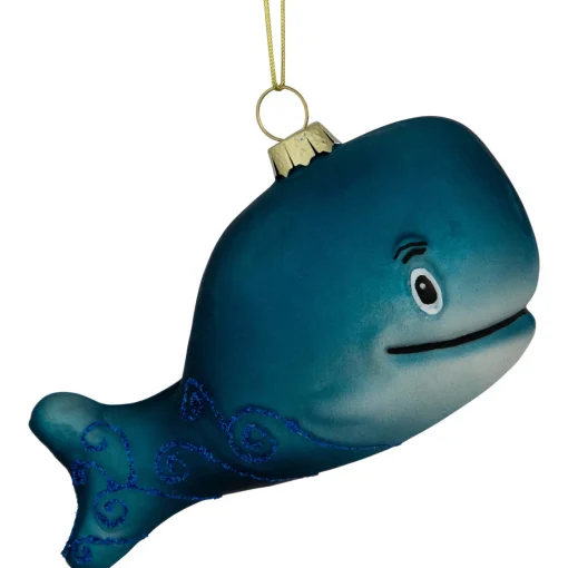 Outlet 4" Glittered Whale Glass Christmas Ornament Animals