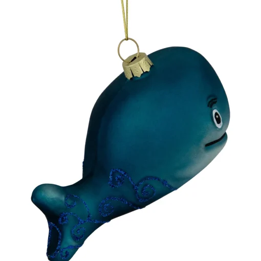 Outlet 4" Glittered Whale Glass Christmas Ornament Animals