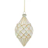 Outlet 5" Glittered White and Gold Geometric Finial Glass Christmas Ornament Finials|Pendants