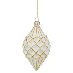 Outlet 5" Glittered White and Gold Geometric Finial Glass Christmas Ornament Finials|Pendants