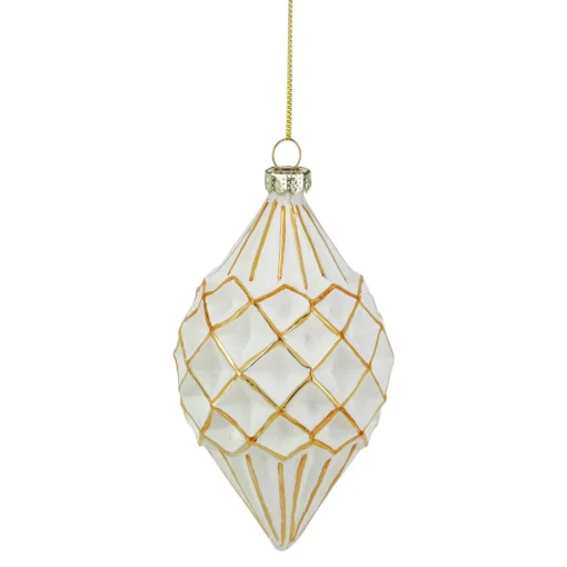 Outlet 5" Glittered White and Gold Geometric Finial Glass Christmas Ornament Finials|Pendants