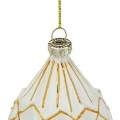 Outlet 5" Glittered White and Gold Geometric Finial Glass Christmas Ornament Finials|Pendants