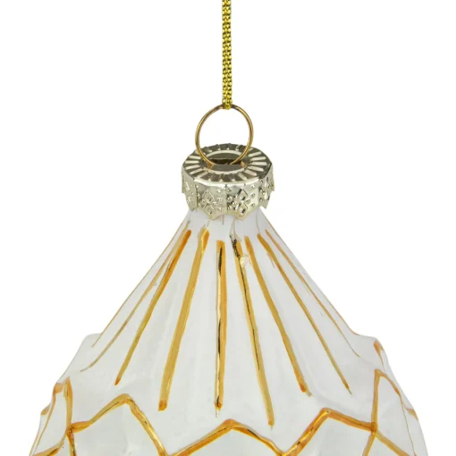 Outlet 5" Glittered White and Gold Geometric Finial Glass Christmas Ornament Finials|Pendants