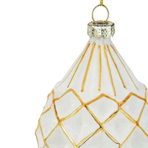 Outlet 5" Glittered White and Gold Geometric Finial Glass Christmas Ornament Finials|Pendants