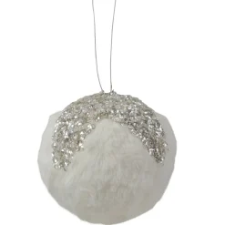 Online 4.25" Glittered White and Silver Sequined Christmas Ball Ornament Glass|Ball Ornaments