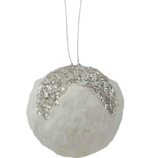 Online 4.25" Glittered White and Silver Sequined Christmas Ball Ornament Glass|Ball Ornaments