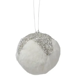 Online 4.25" Glittered White and Silver Sequined Christmas Ball Ornament Glass|Ball Ornaments
