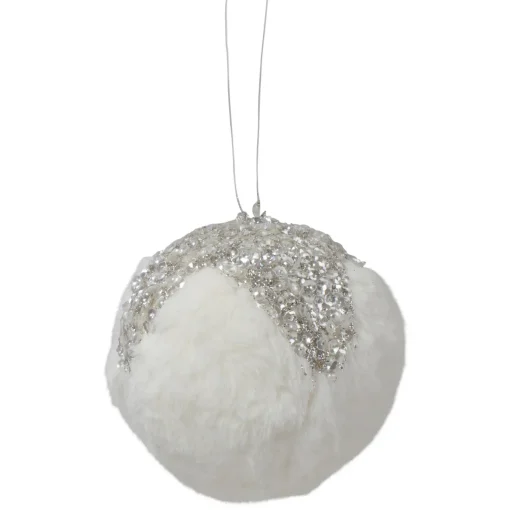 Online 4.25" Glittered White and Silver Sequined Christmas Ball Ornament Glass|Ball Ornaments