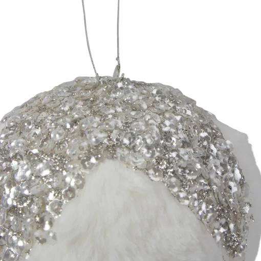 Online 4.25" Glittered White and Silver Sequined Christmas Ball Ornament Glass|Ball Ornaments