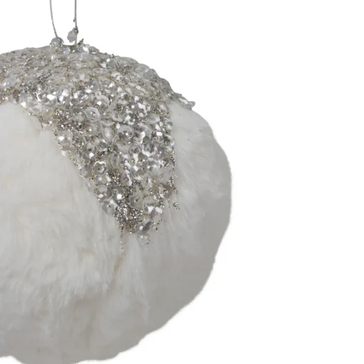 Online 4.25" Glittered White and Silver Sequined Christmas Ball Ornament Glass|Ball Ornaments