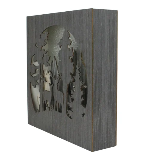 New 13.75" Glittered Winter Woodland Deer Christmas Shadow Box Table Decoration Novelty