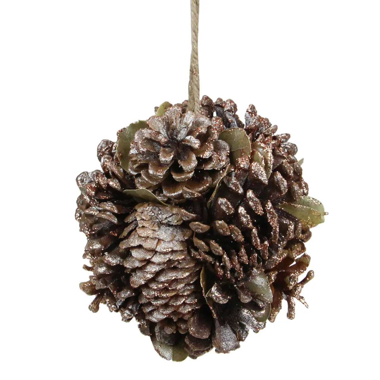 Outlet 5" Glittery Copper Round Pine Cone and Leaves Hanging Christmas Ornament Novelty