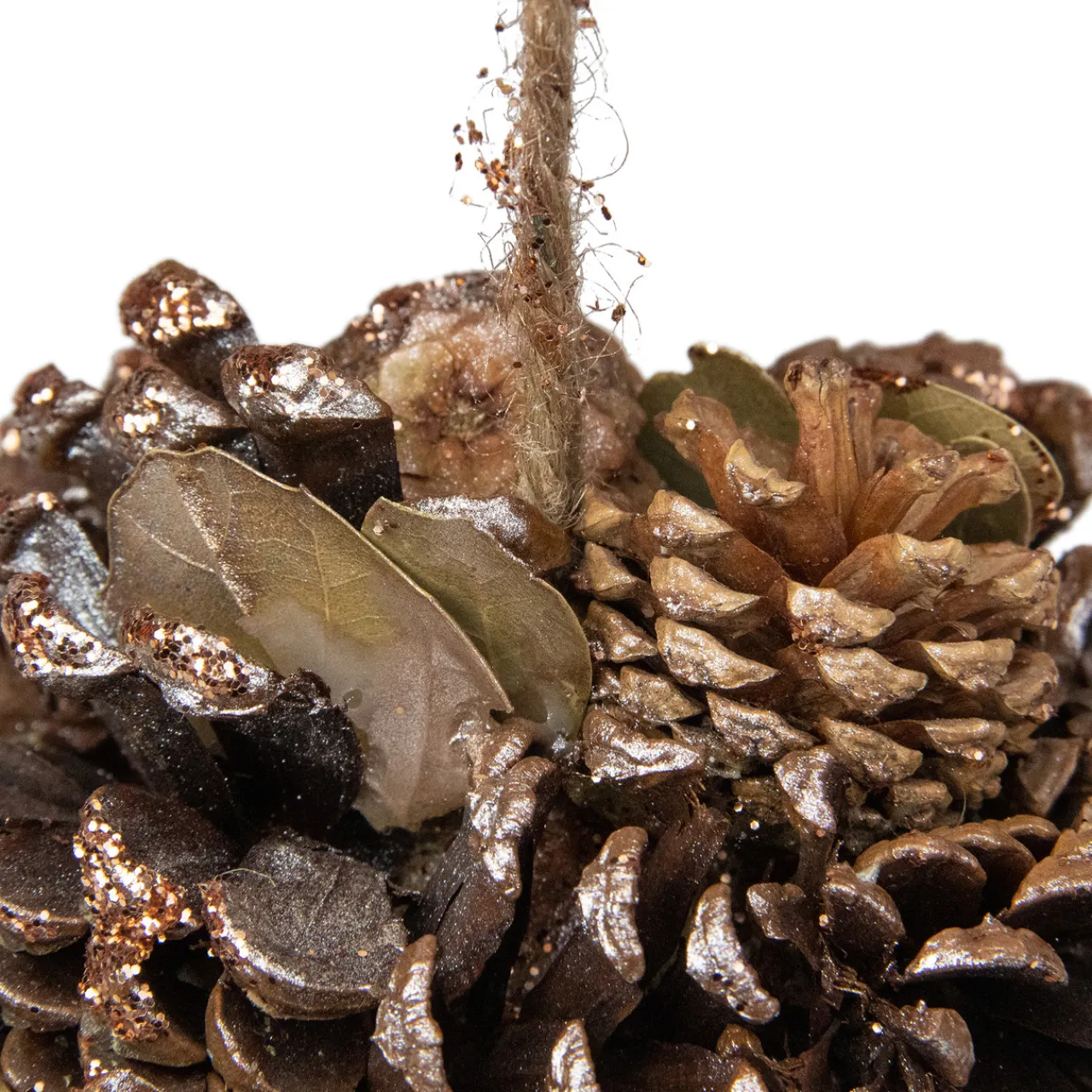 Outlet 5" Glittery Copper Round Pine Cone and Leaves Hanging Christmas Ornament Novelty