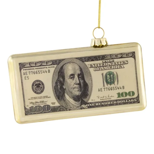 Discount 4.5" Gold 100 Dollar Bill Glass Christmas Ornament Novelty