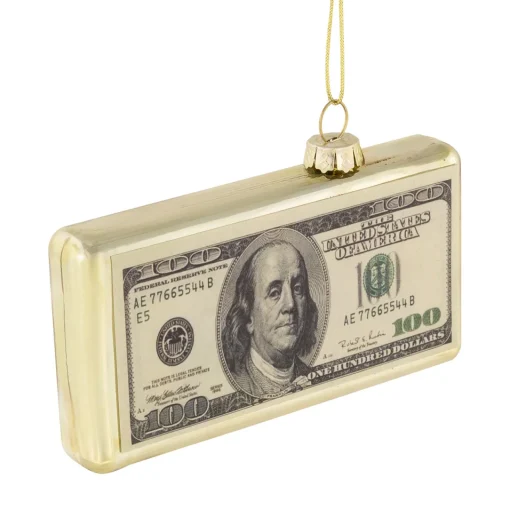 Discount 4.5" Gold 100 Dollar Bill Glass Christmas Ornament Novelty