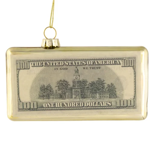 Discount 4.5" Gold 100 Dollar Bill Glass Christmas Ornament Novelty
