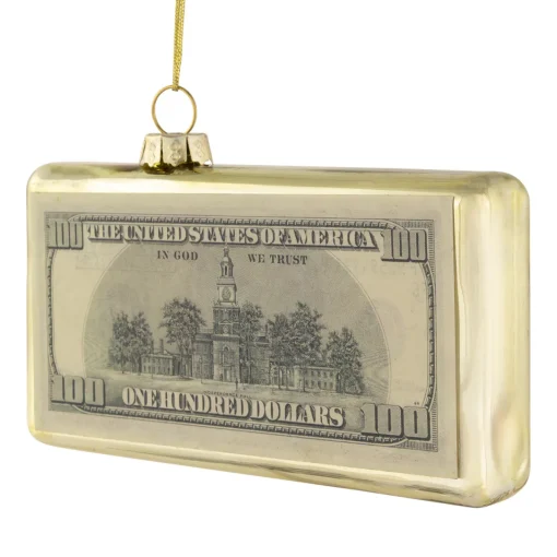 Discount 4.5" Gold 100 Dollar Bill Glass Christmas Ornament Novelty