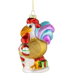 Clearance 5" Gold and Red Rooster Glass Christmas Ornament Animals