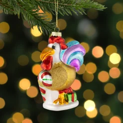 Clearance 5" Gold and Red Rooster Glass Christmas Ornament Animals