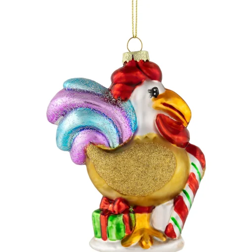 Clearance 5" Gold and Red Rooster Glass Christmas Ornament Animals