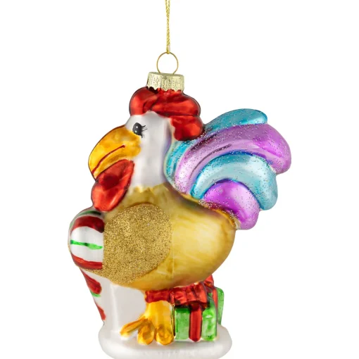 Clearance 5" Gold and Red Rooster Glass Christmas Ornament Animals
